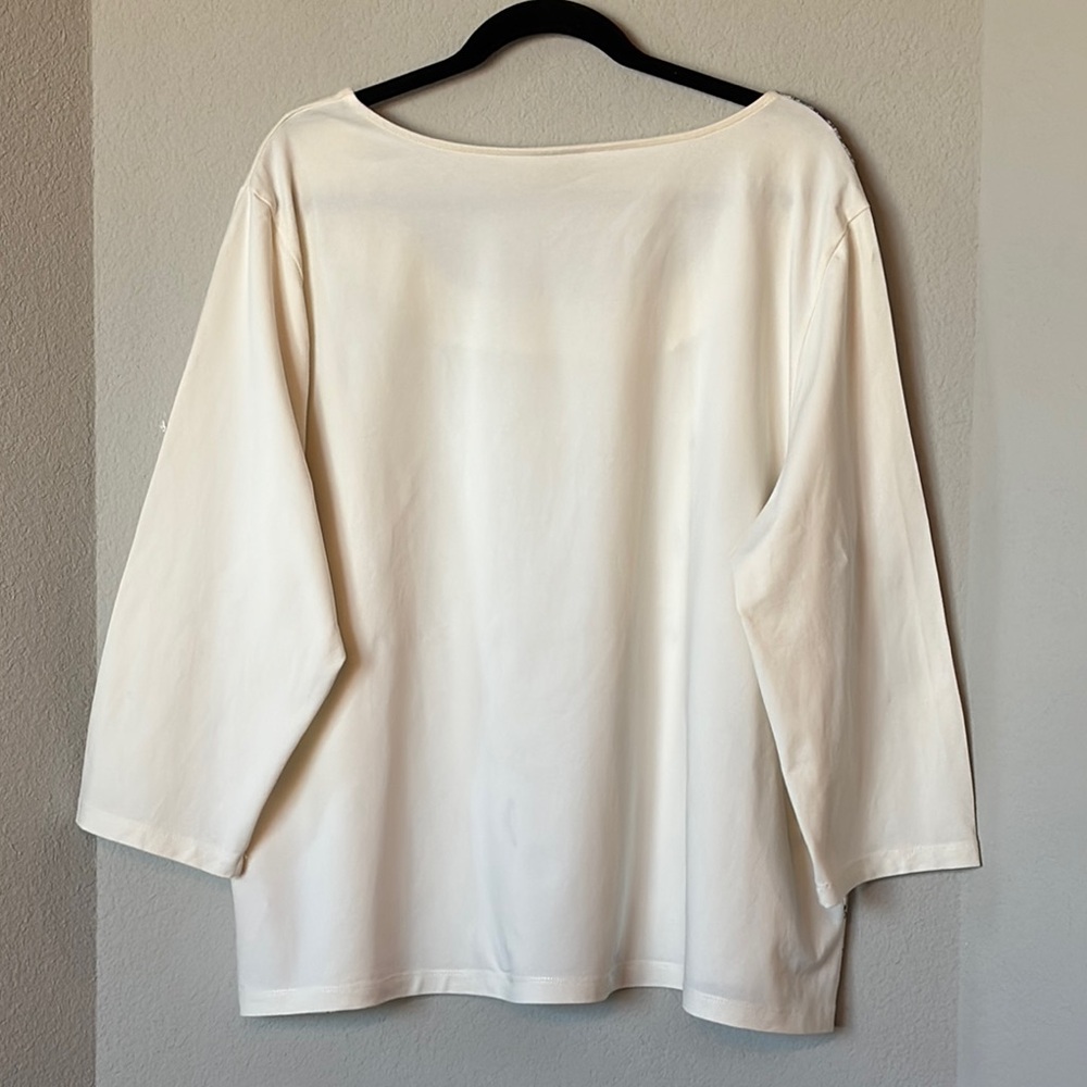 Ruby Rd Floral Script Sequin Top 3/4 Sleeve 3X - Picture 2 of 8